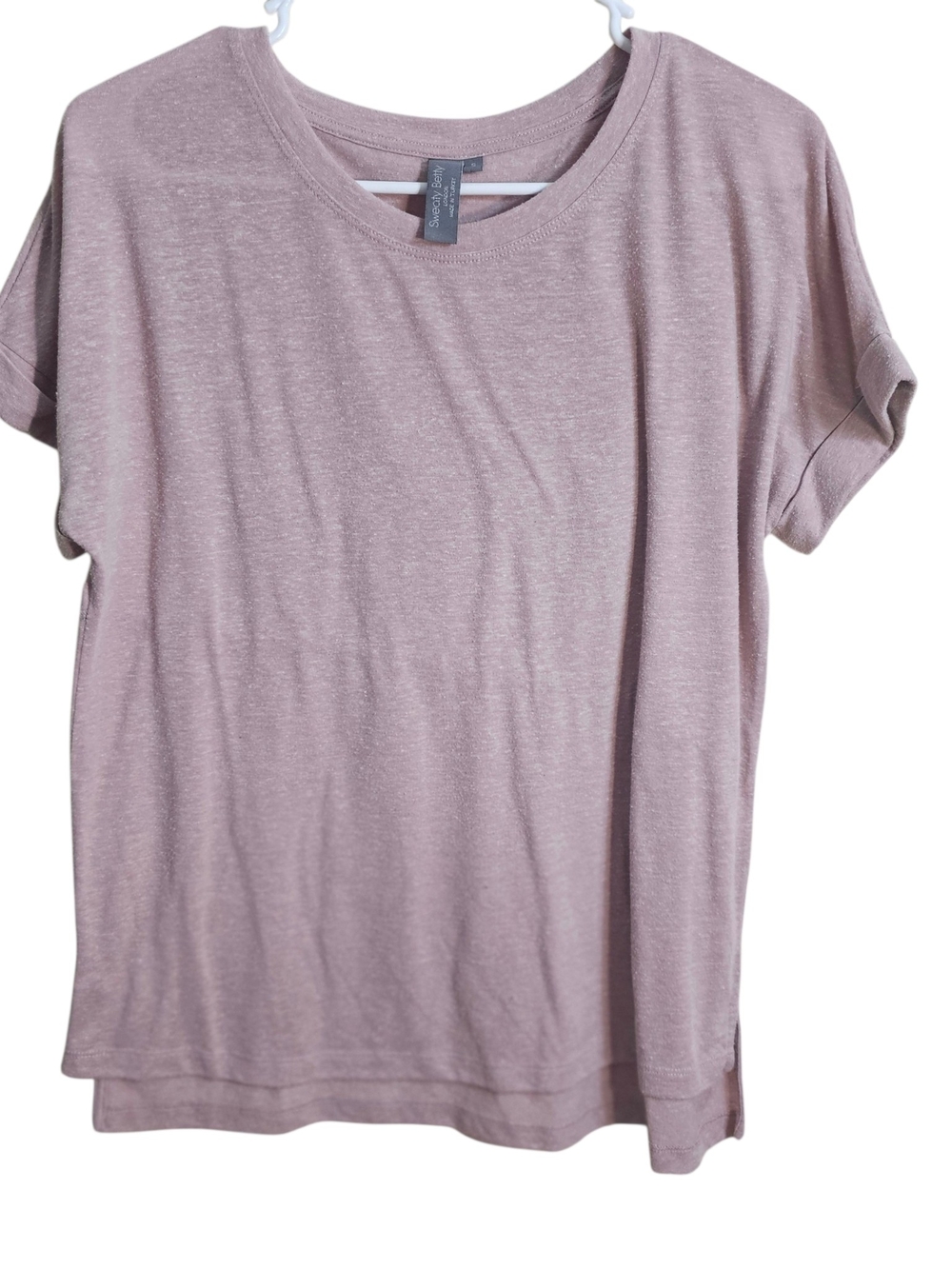 Sweaty Betty London Womens Mauve Pink Short Sleeve Cuffed T-Shirt High Low Sz S